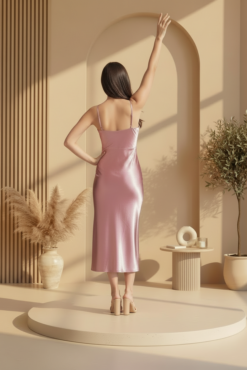 ROSEWOOD SATIN WRAP MIDI