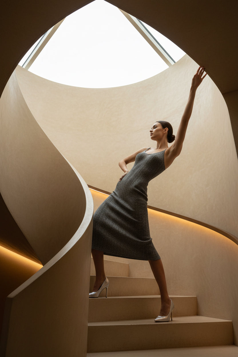 CELESTIAL SHIMMER RIBBED DRESS- SILVER EDITION