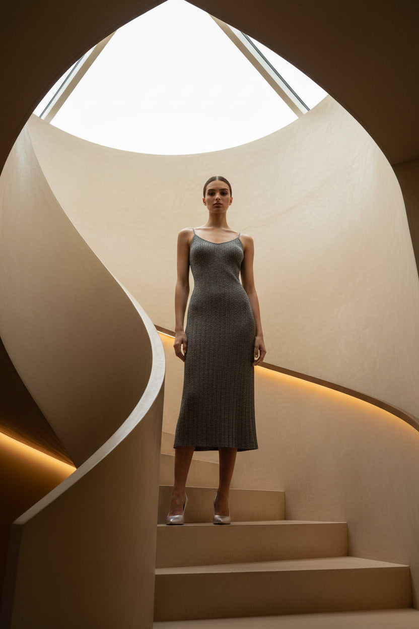 CELESTIAL SHIMMER RIBBED DRESS- SILVER EDITION
