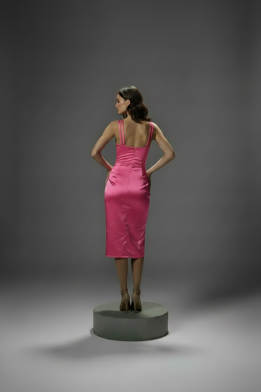 FUCHSIA RADIANCE SATIN MIDI