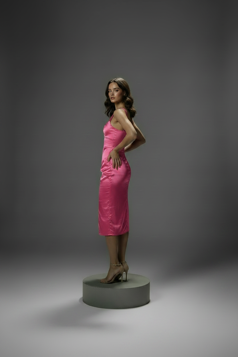 FUCHSIA RADIANCE SATIN MIDI