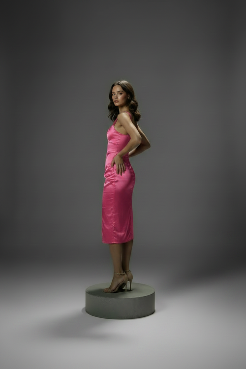 FUCHSIA RADIANCE SATIN MIDI