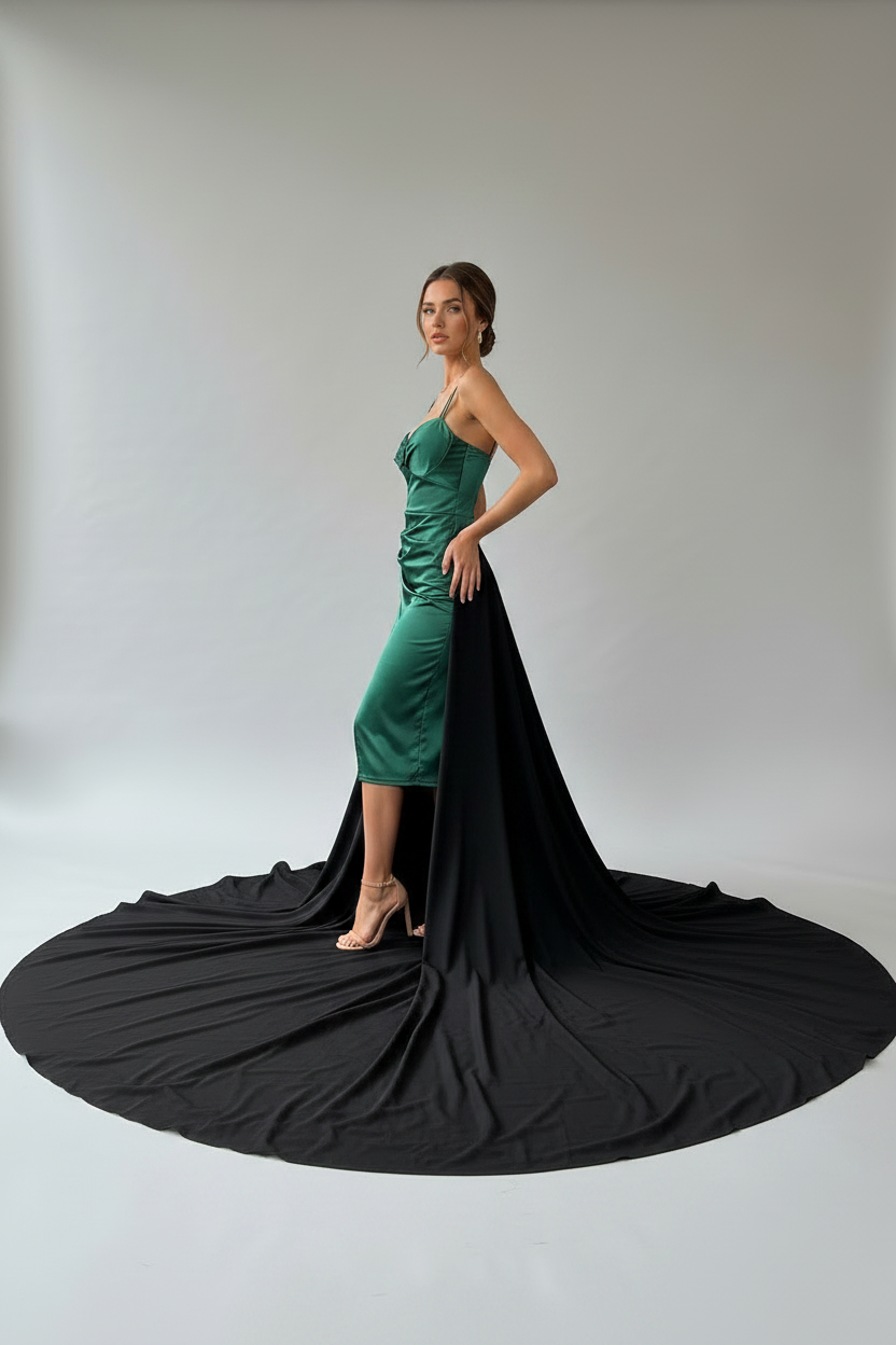 THE EMERALD SATIN MIDI DRESS