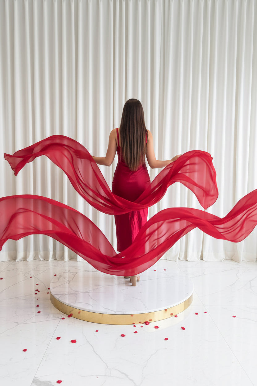 THE RUBY RADIANCE RUCHED KNEE- LENGTH DRESS